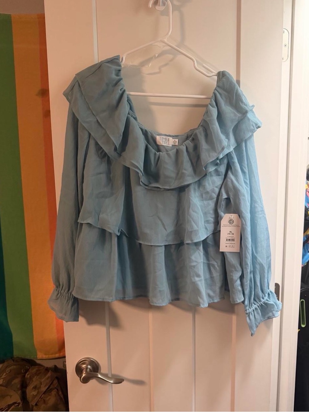 Light Blue Ruffled Off-Shoulder Women's Top